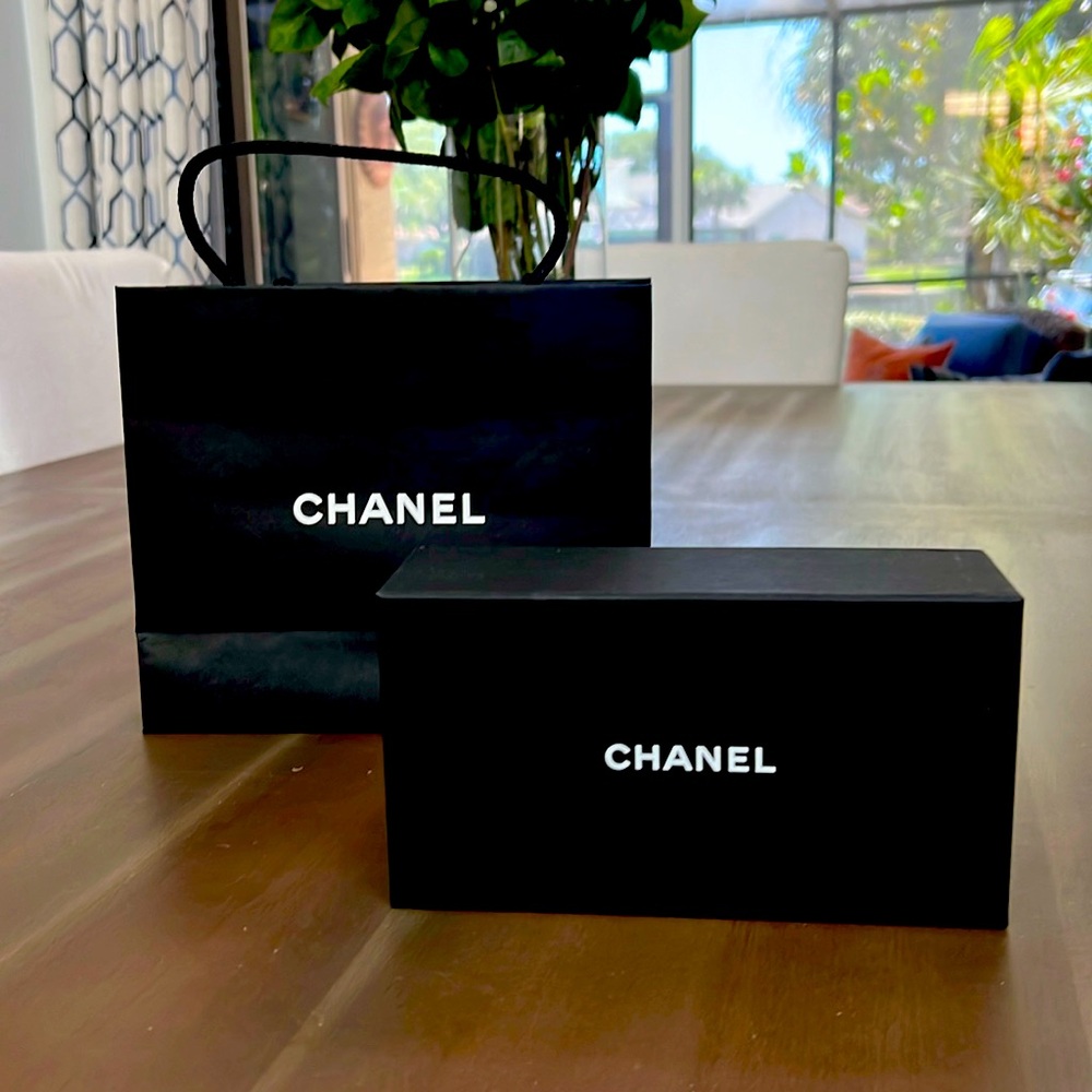 Chanel sunglasses box and shopping bag